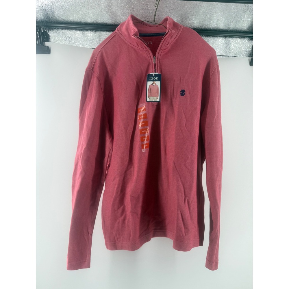 IZOD Mens Quarter Zip Pullover Red White Striped Long Sleeve Shirt Small NWT